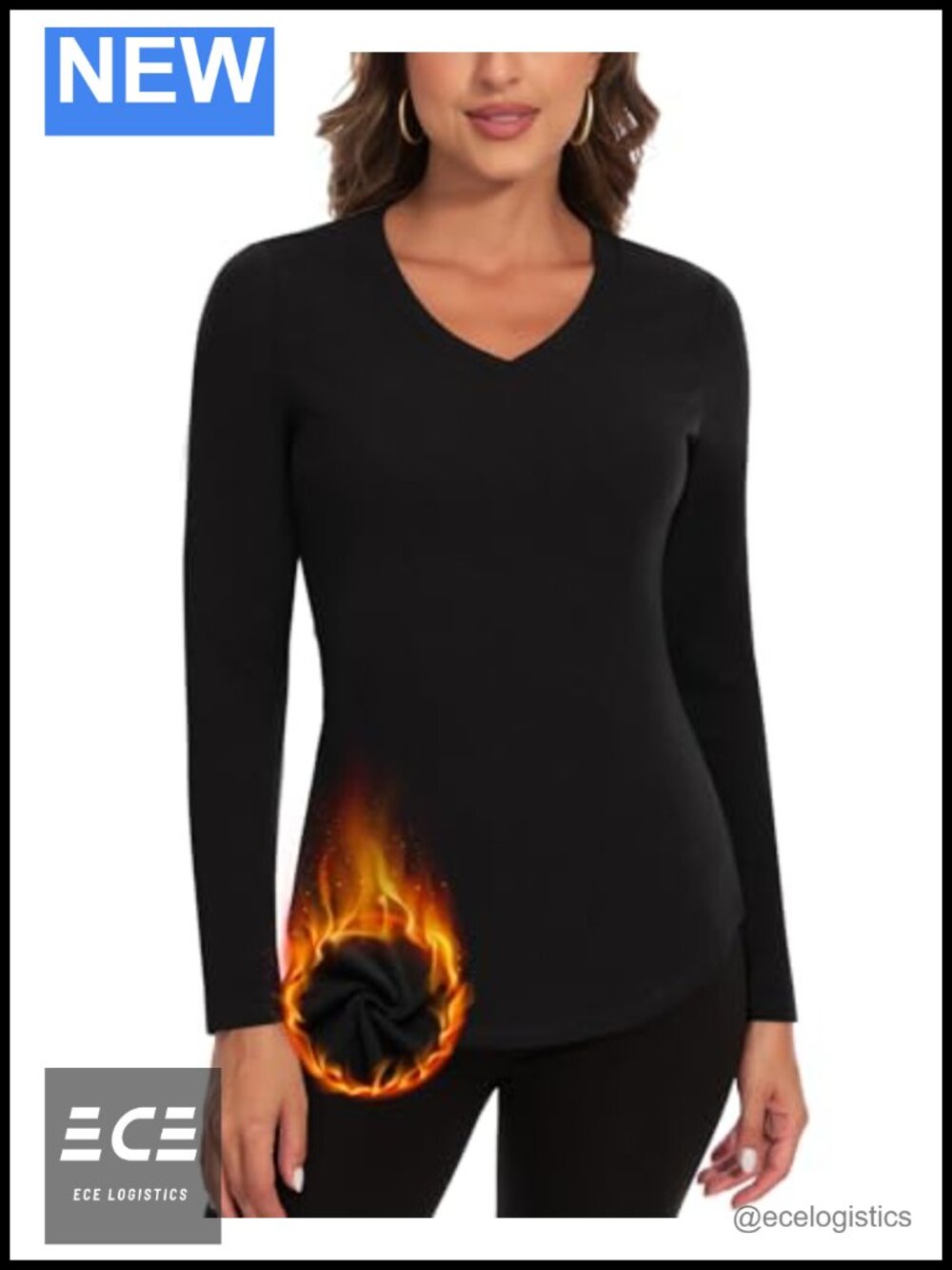 Women's V Neck Long Sleeve Thermal Shirt Fleece Pullover Base Layer